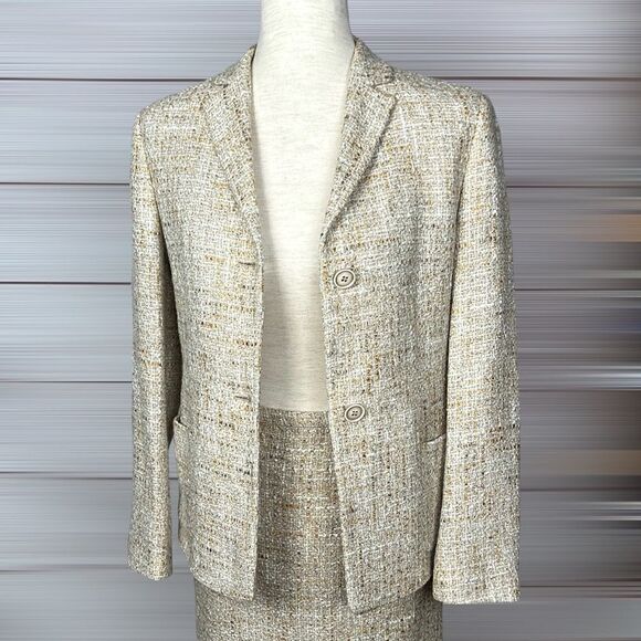 PAIL STUART Tweed Beige Skirt Suit Wool Blend Woman’s made in Italy sz 40 US 4-6 - Picture 4 of 14